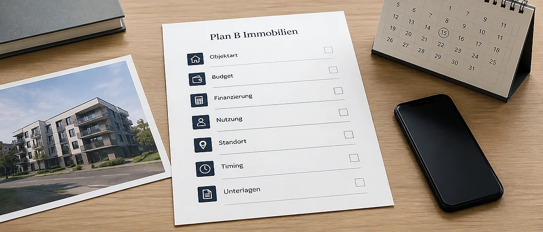 Platzhalterbild: Checkliste mit Ziel, Aufenthaltsfrage, Adresse, Dokumenten und Zeitrahmen.