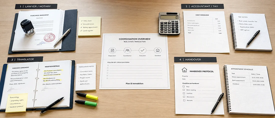 Platzhalterbild: Unterlagen für Anwalt, Steuerberater, Übersetzer, Bank, Notar und Fachstellen.