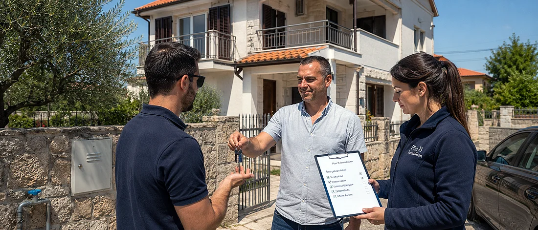Platzhalterbild: Lokale Übergabe- und Koordinationssituation in Montenegro mit Dokumenten, Schlüssel, Checkliste und Umsetzung vor Ort.